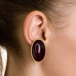 Elegant Gold and Burgundy Oval Earrings